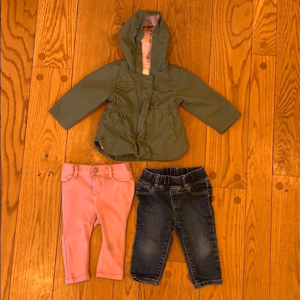A bundle of field jacket and two pairs of jeans